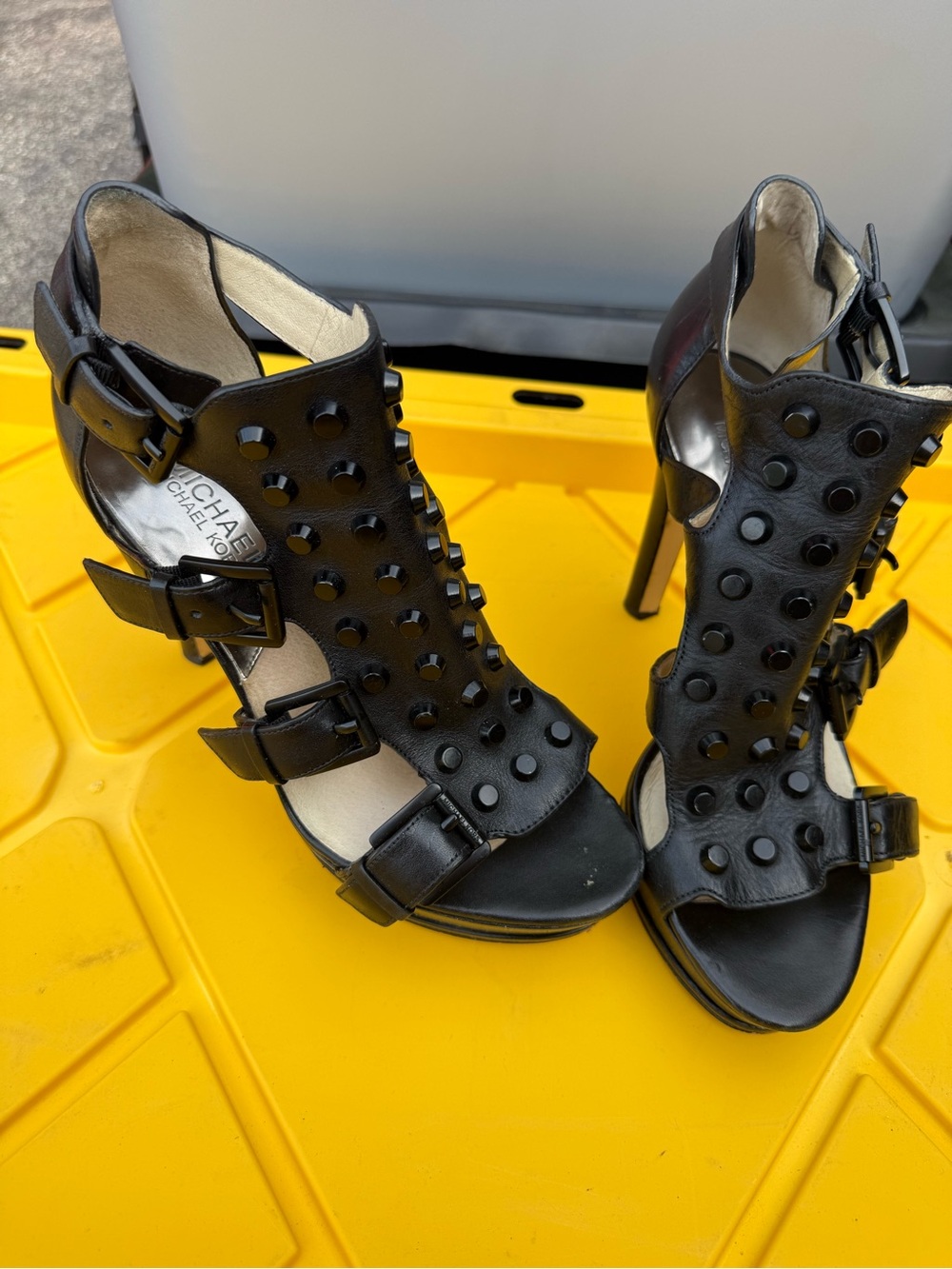 Michael Kors Black Studded Open-Toe Buckle High Heels